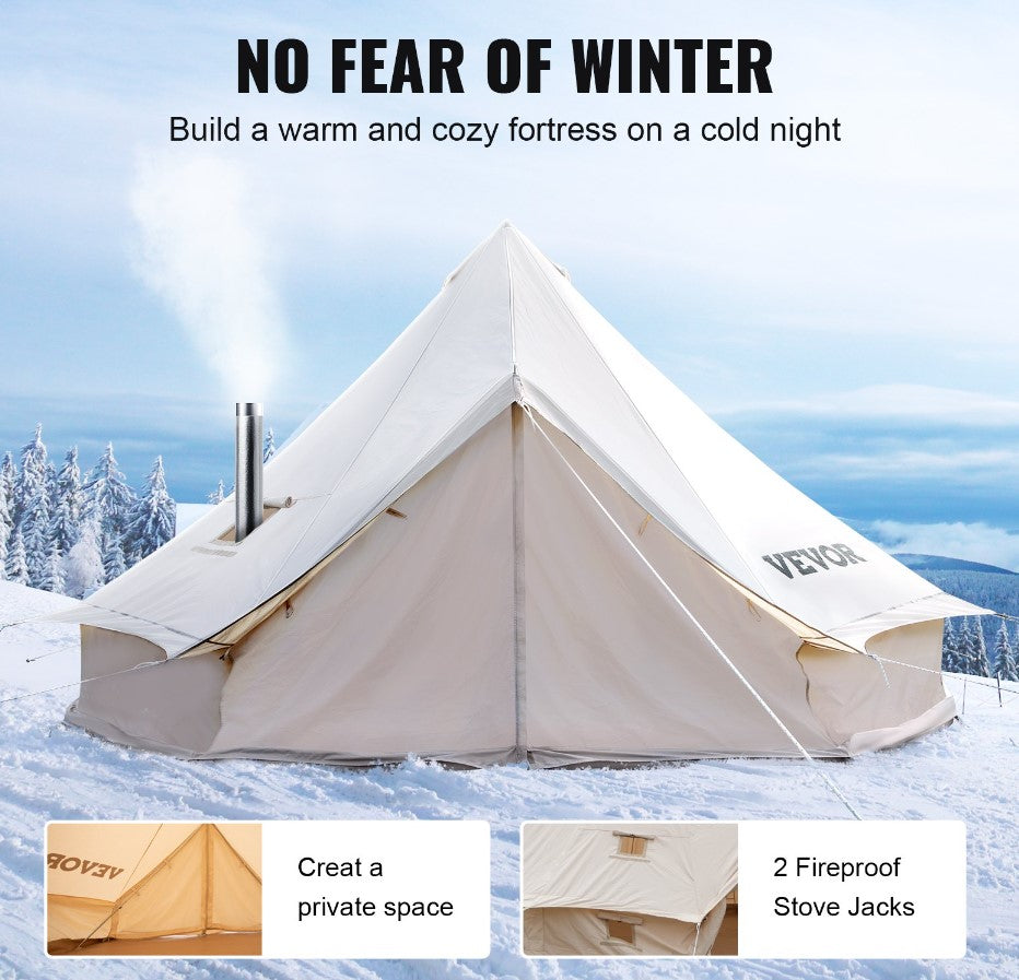 VEVOR Canvas Bell Tent, 4 Seasons Breathable 100% Cotton Canvas Yurt Tent - w/Stove Jack, Luxury Glamping Tent Waterproof Canvas Tents for Family Camping Outdoor Hunting Party
