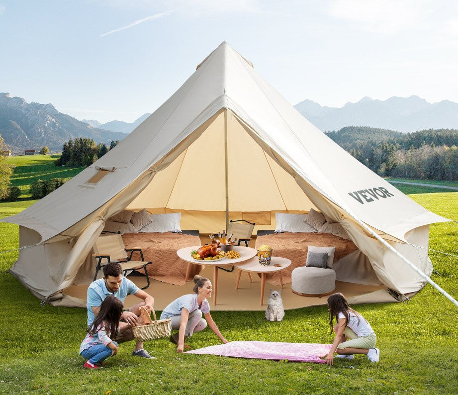 VEVOR Canvas Bell Tent, 4 Seasons Breathable 100% Cotton Canvas Yurt Tent - w/Stove Jack, Luxury Glamping Tent Waterproof Canvas Tents for Family Camping Outdoor Hunting Party