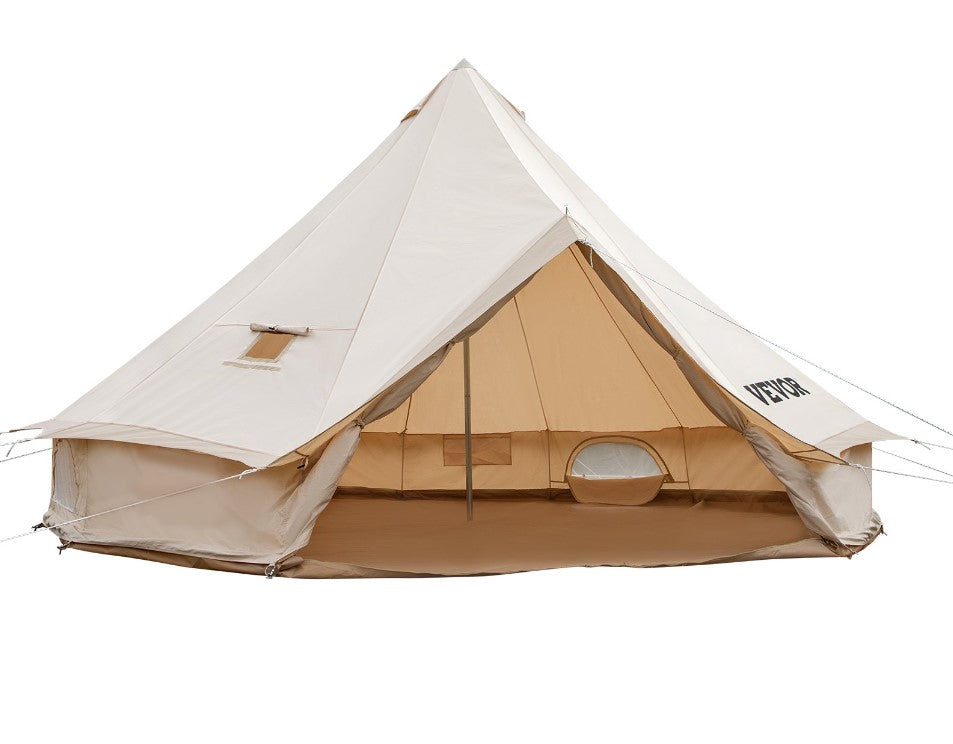 VEVOR Canvas Bell Tent, 4 Seasons Breathable 100% Cotton Canvas Yurt Tent - w/Stove Jack, Luxury Glamping Tent Waterproof Canvas Tents for Family Camping Outdoor Hunting Party