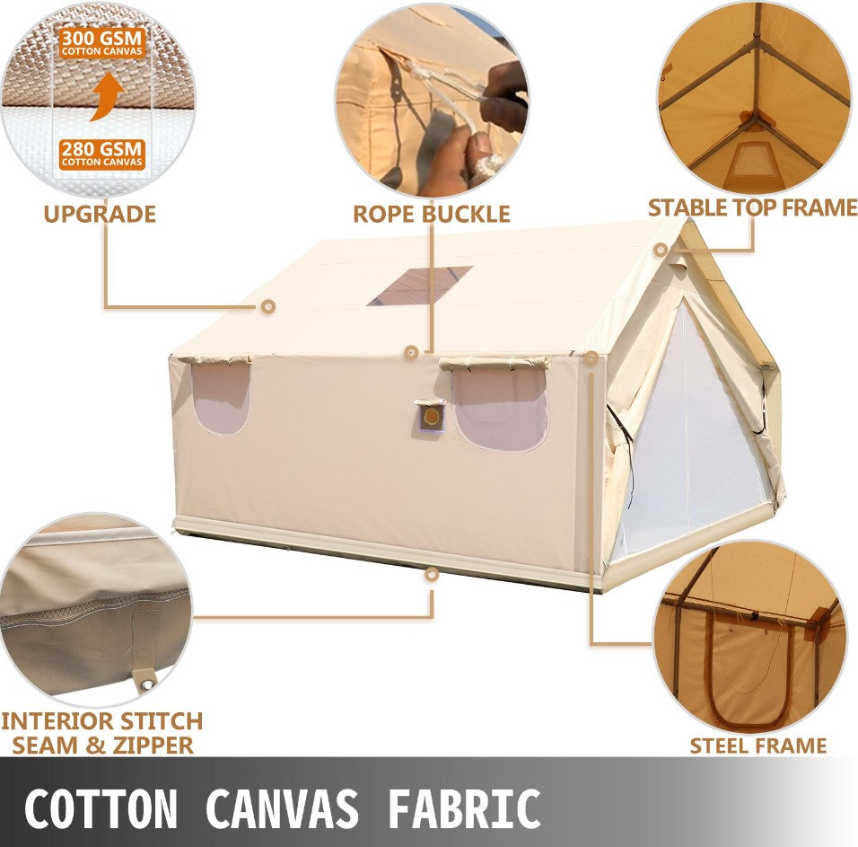 VEVOR Canvas Wall Tent 10x12ft, Wall Tent with PVC Storm Flap, Large Canvas Wall Tent Waterproof, Camping Canvas Tents With Stove Hole for 6-8 people Outdoor Camping Hiking Party Hunting
