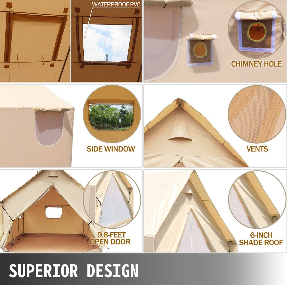 VEVOR Canvas Wall Tent 10x12ft, Wall Tent with PVC Storm Flap, Large Canvas Wall Tent Waterproof, Camping Canvas Tents With Stove Hole for 6-8 people Outdoor Camping Hiking Party Hunting