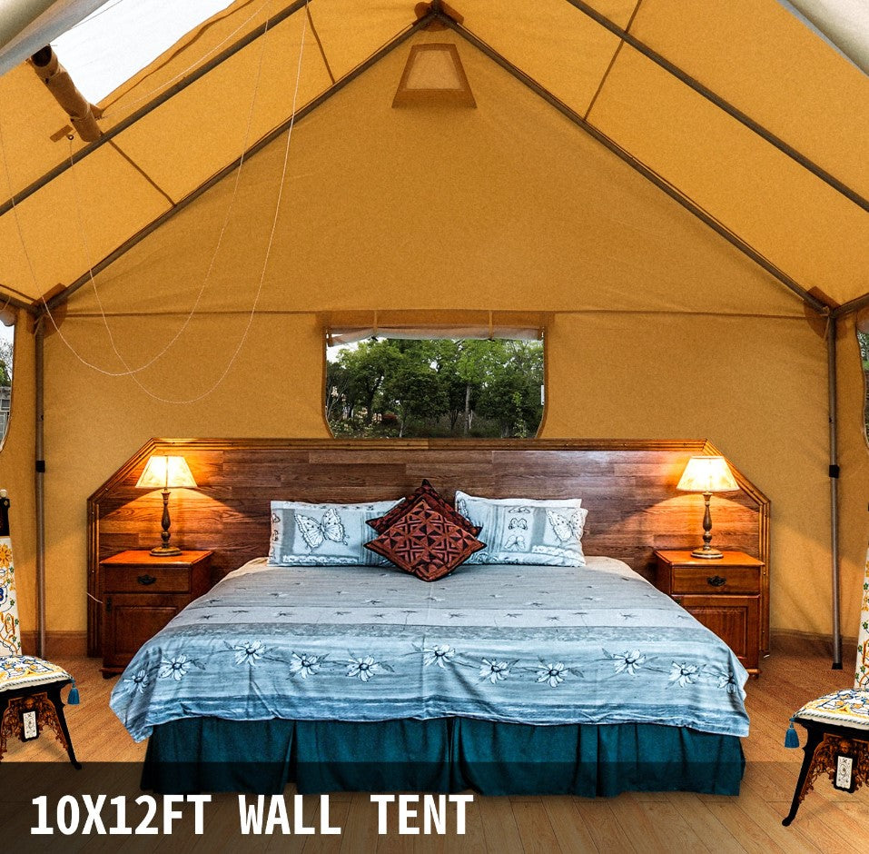 VEVOR Canvas Wall Tent 10x12ft, Wall Tent with PVC Storm Flap, Large Canvas Wall Tent Waterproof, Camping Canvas Tents With Stove Hole for 6-8 people Outdoor Camping Hiking Party Hunting