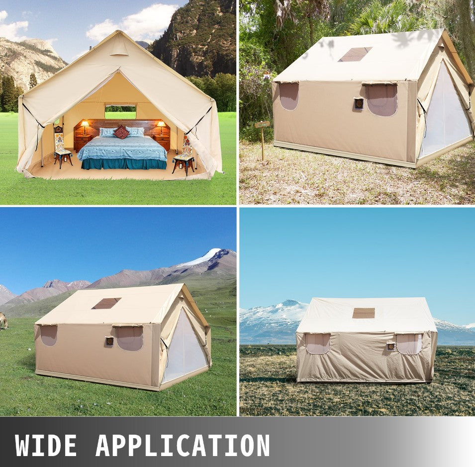 VEVOR Canvas Wall Tent 10x12ft, Wall Tent with PVC Storm Flap, Large Canvas Wall Tent Waterproof, Camping Canvas Tents With Stove Hole for 6-8 people Outdoor Camping Hiking Party Hunting