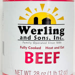 Werling Meats Canned Beef 28 Oz Fully Cooked, Heat & Eat | Shelf Stable Canned Meat