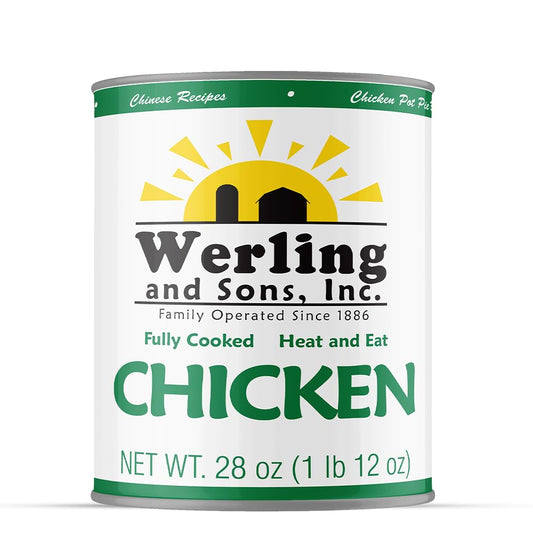 Werling & Sons Canned Chicken Fully Cooked Ready to Eat 28 Oz Premium Quality Recipe Ready Canned Meat Long Shelf Life Emergency Canned Food For Camping, Survival and Quick Meals