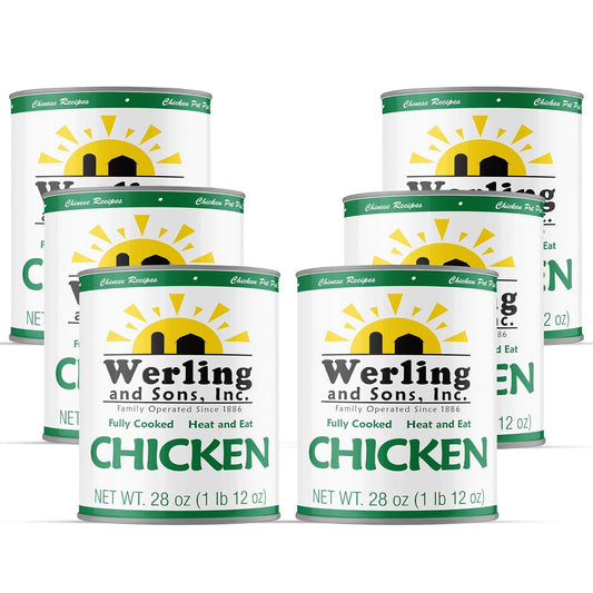Werling & Sons Canned Chicken Fully Cooked Ready to Eat 28 Oz Premium Quality Recipe Ready Canned Meat Long Shelf Life Emergency Canned Food For Camping, Survival and Quick Meals