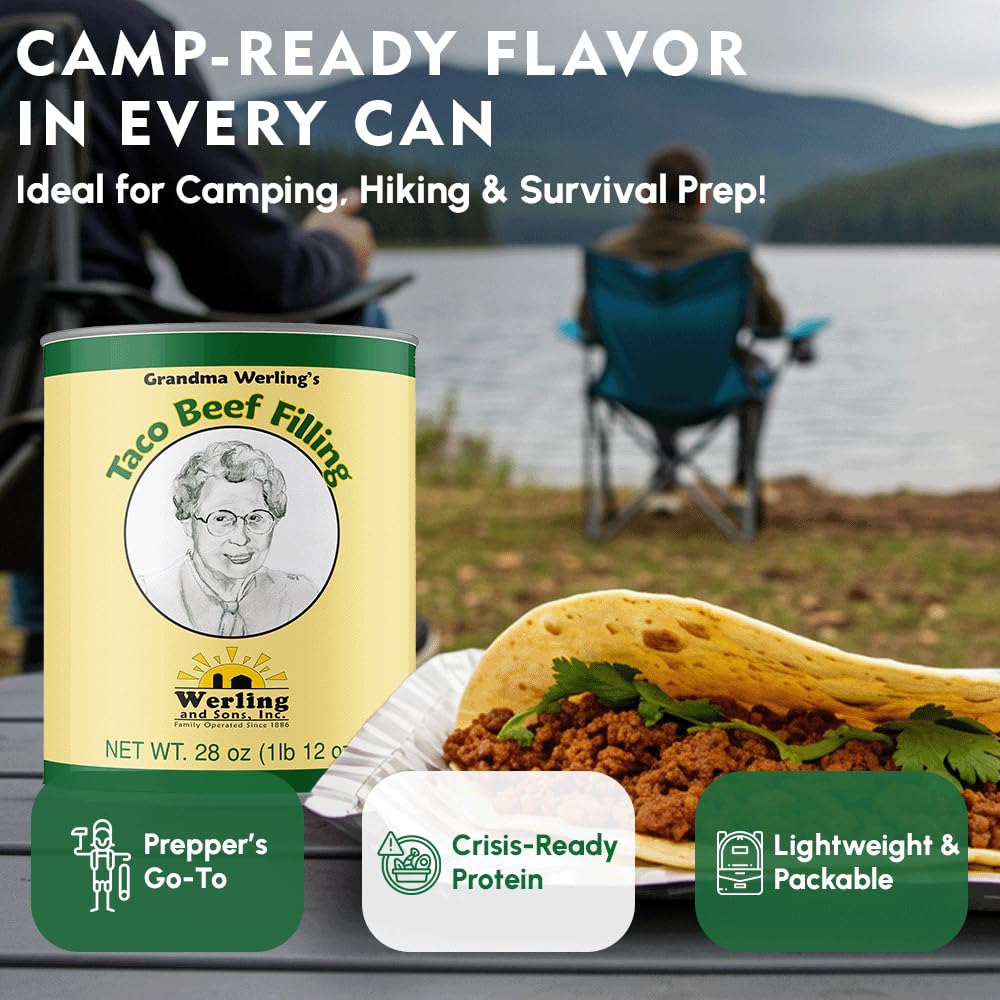 Werling & Sons Taco Beef Filling 28 Oz – Fully Cooked, Heat & Serve | Premium Shelf-Stable Canned Meat