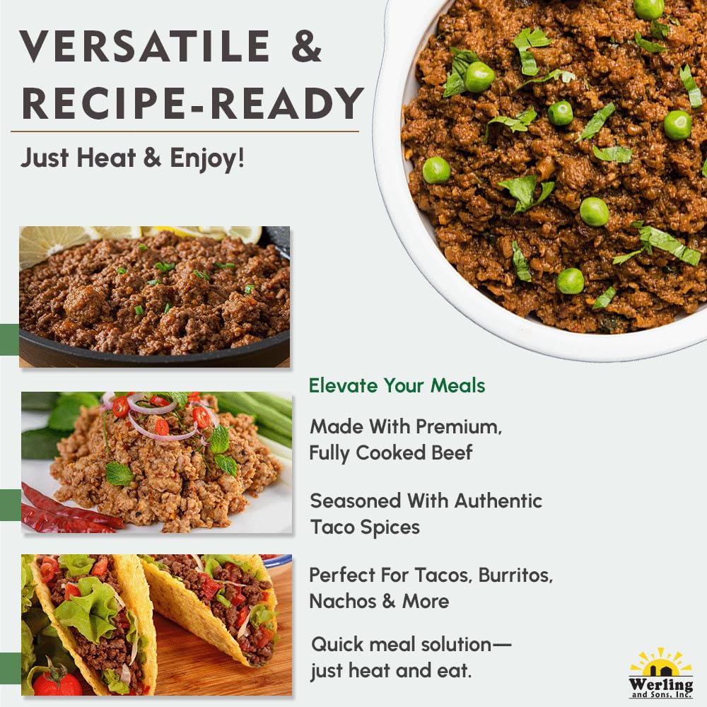 Werling & Sons Taco Beef Filling 28 Oz – Fully Cooked, Heat & Serve | Premium Shelf-Stable Canned Meat