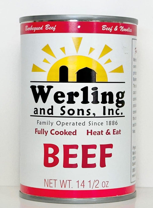 Werling & Sons Canned Meat Variety Pack 14.5 Oz Fully Cooked & Ready to Eat Includes 2 Hamburger, 2 Chicken and 2 Beef Shelf Stable Emergency Canned Food for Long Term Storage, Camping & Quick Meals