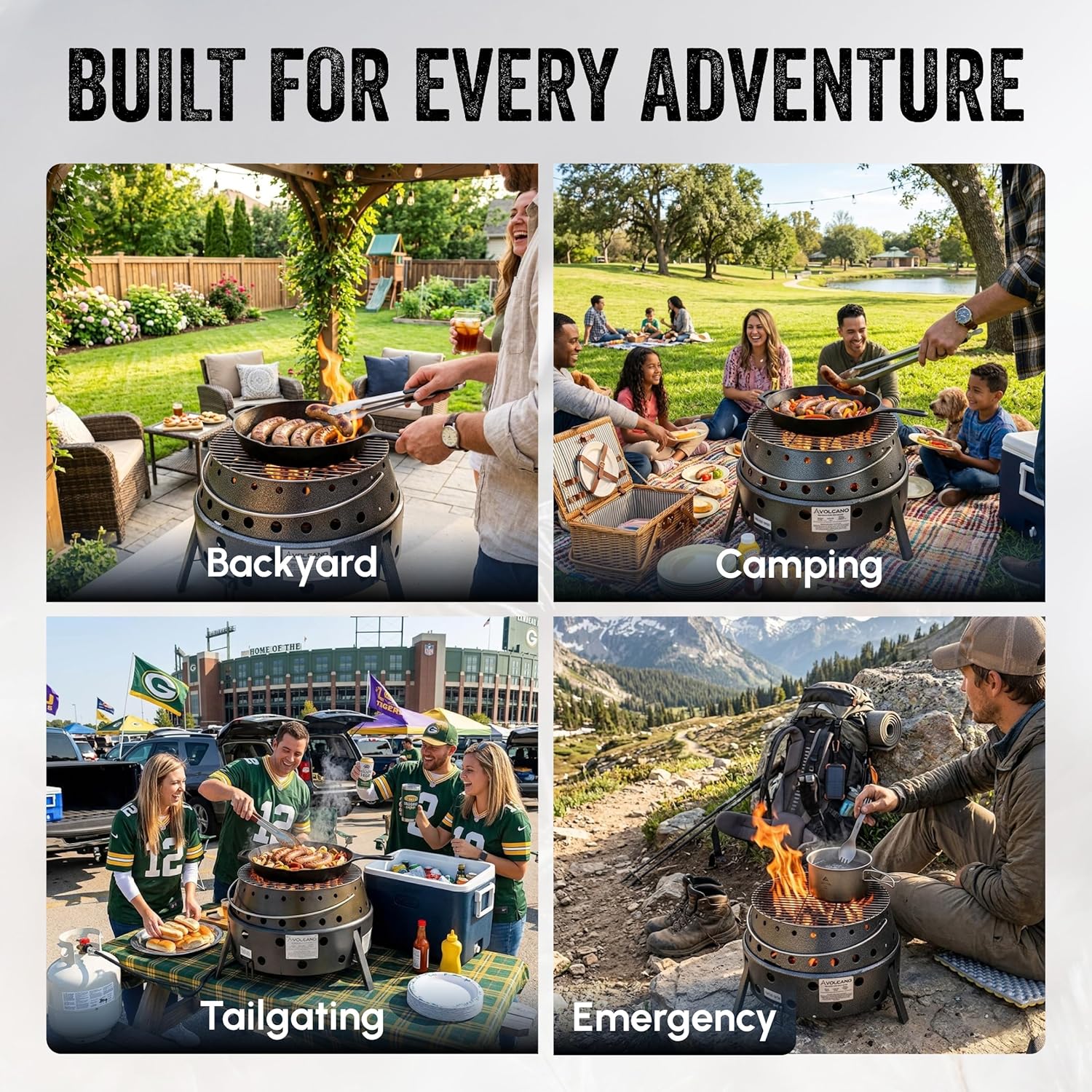 Volcano 3 Collapsible Portable Grill & Stove with Lid & Cookbook 19,500 BTU Burner 13” Cooking Surface Includes Carry Bag Regulator Hose & Heat Diffuser for Camping Tailgating & Dutch Oven Cooking
