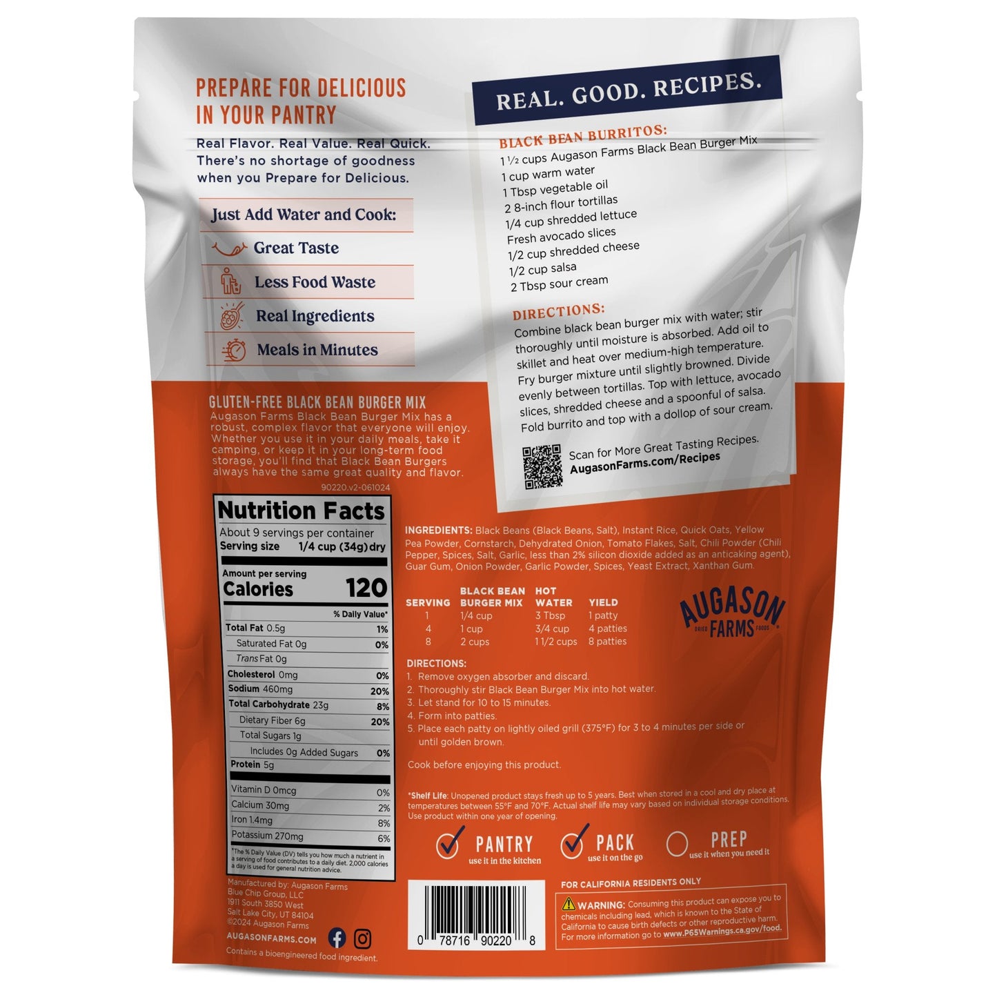 Gluten Free Black Bean Burger Mix Pouch, 9 Servings