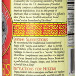  A cooking instruction label for Caledonian Kitchen Haggis with Highland Beef. The label shows that the haggis can be cooked in the oven, on the stovetop, or in the microwave.