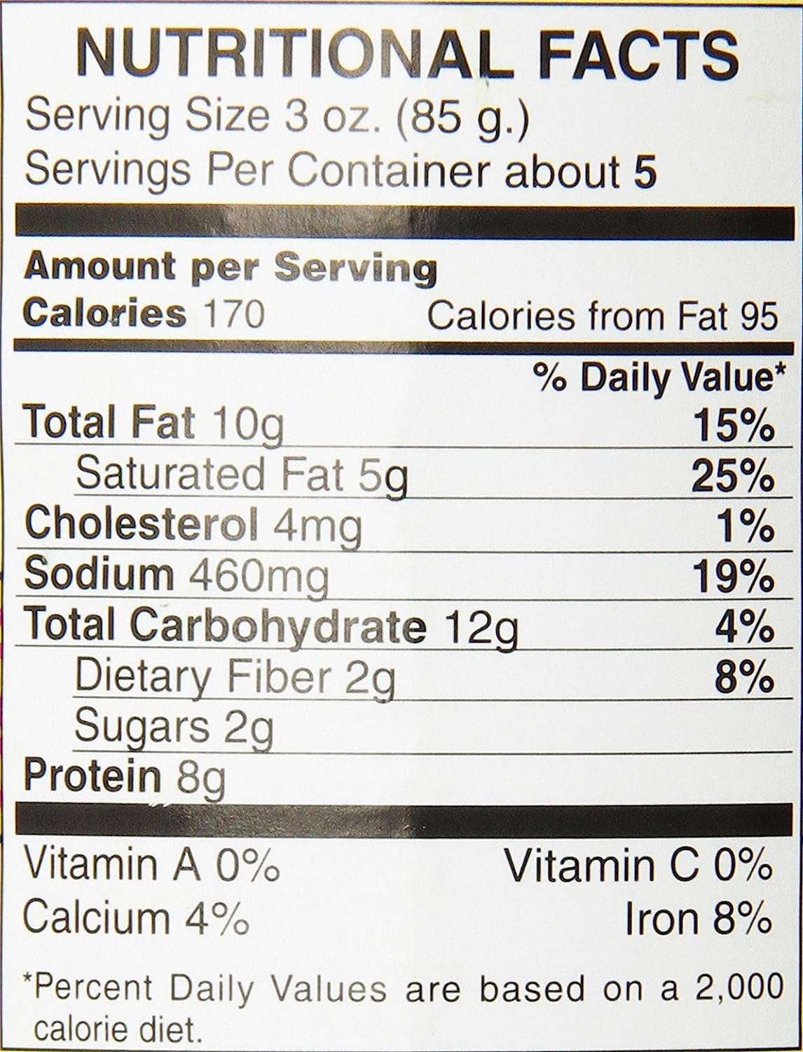 A nutritional facts label for Caledonian Kitchen Haggis with Highland Beef. The label shows that each serving of haggis contains 170 calories, 460 mg of sodium, 2 g of fiber, 2 g of sugars, and 8 g of protein.