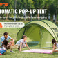 VEVOR Camping Tent, 9.2 x 6.6 x 4.3 ft Pop Up Tent for 4 Person, Easy Setup Waterproof Backpacking Tent, with Door and Window, for Outdoor Family Camping, Hiking, Hunting, Mountaineering Travel