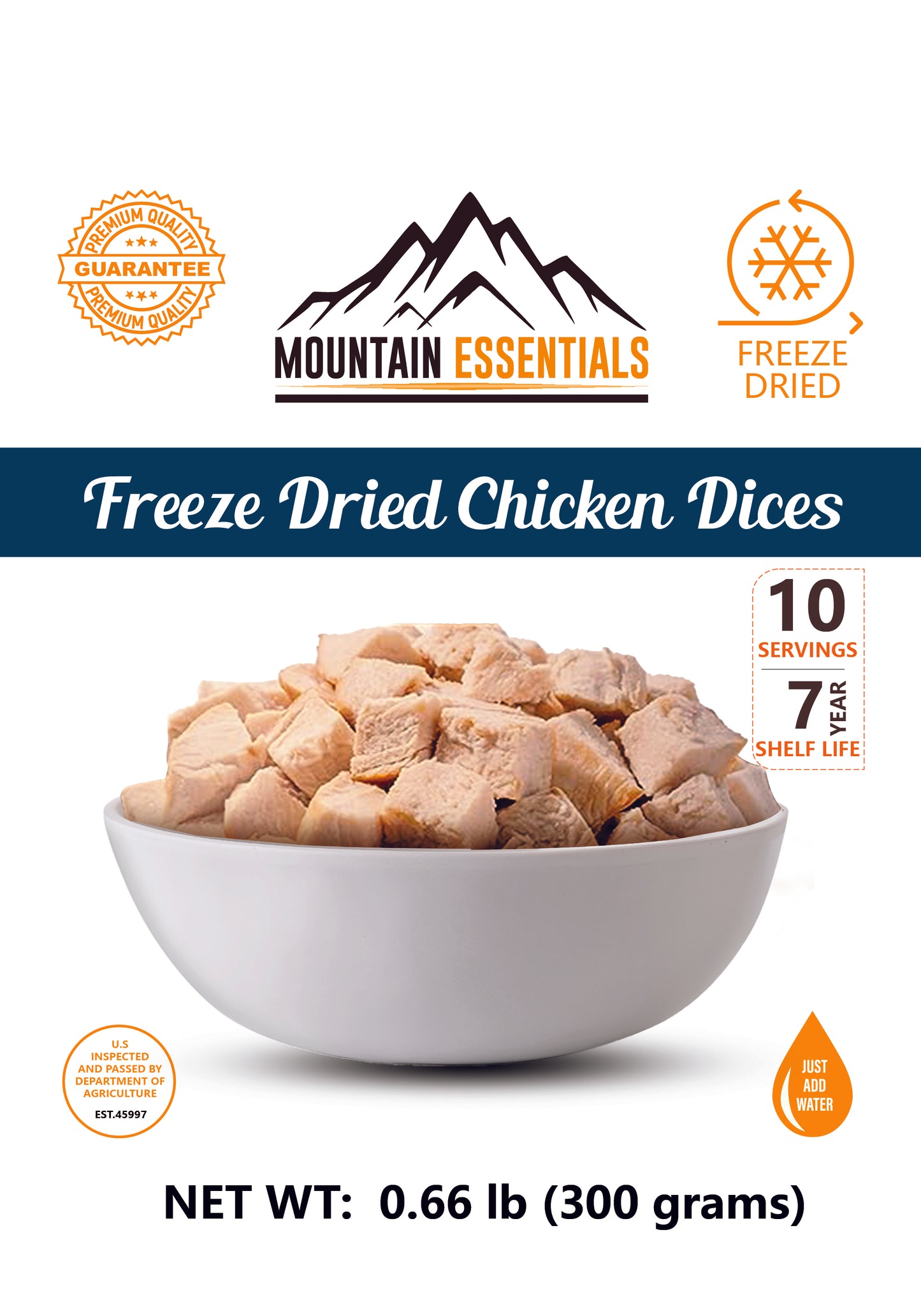 Mountain Essentials Freeze Dried Chicken Dices Resealable Pouch - 300 grams