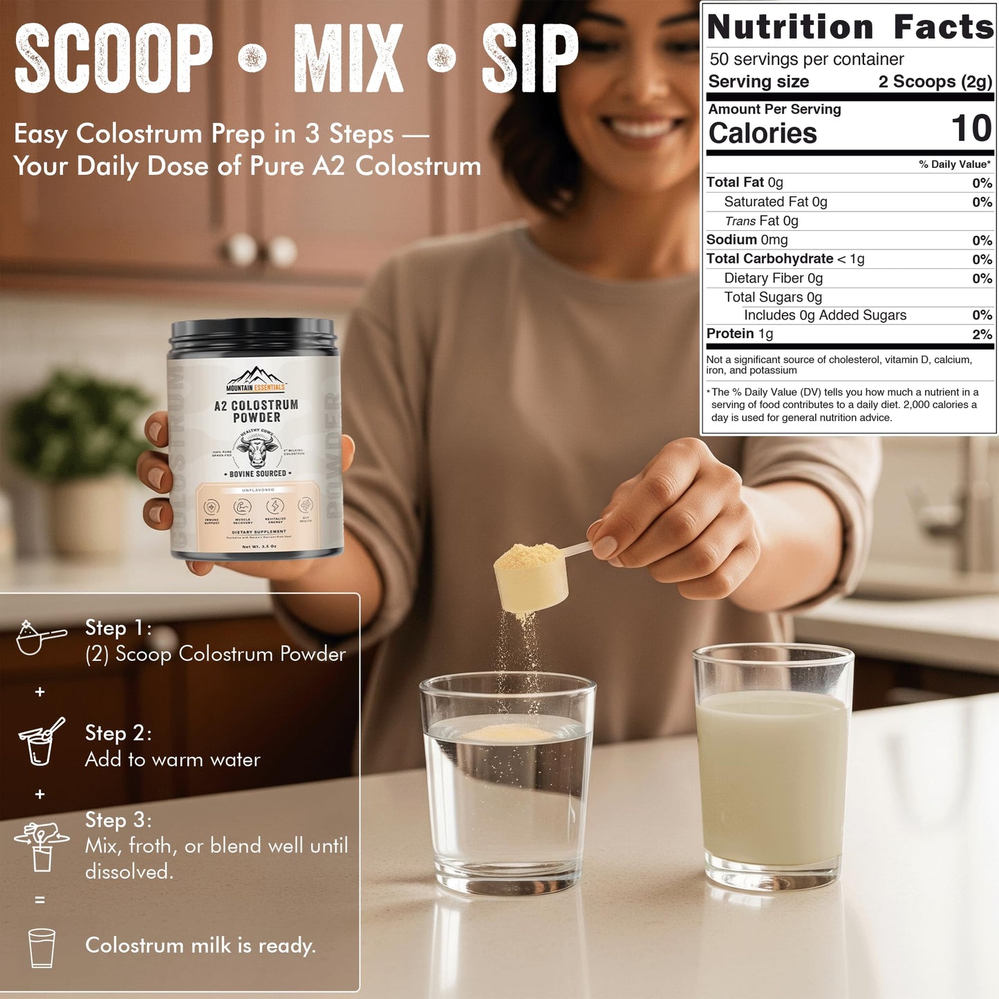 A2 Colostrum Powder – 3.5 oz | Grass-Fed Bovine Sourced | Unflavored First-Milking Powder for Shakes, Smoothies & Daily Use | Above 40% IGG Gluten-Free, 1-Year Shelf Life, 50 Servings Pack of 1