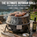 Volcano 3 Collapsible Portable Grill & Stove with Lid & Cookbook 19,500 BTU Burner 13” Cooking Surface Includes Carry Bag Regulator Hose & Heat Diffuser for Camping Tailgating & Dutch Oven Cooking