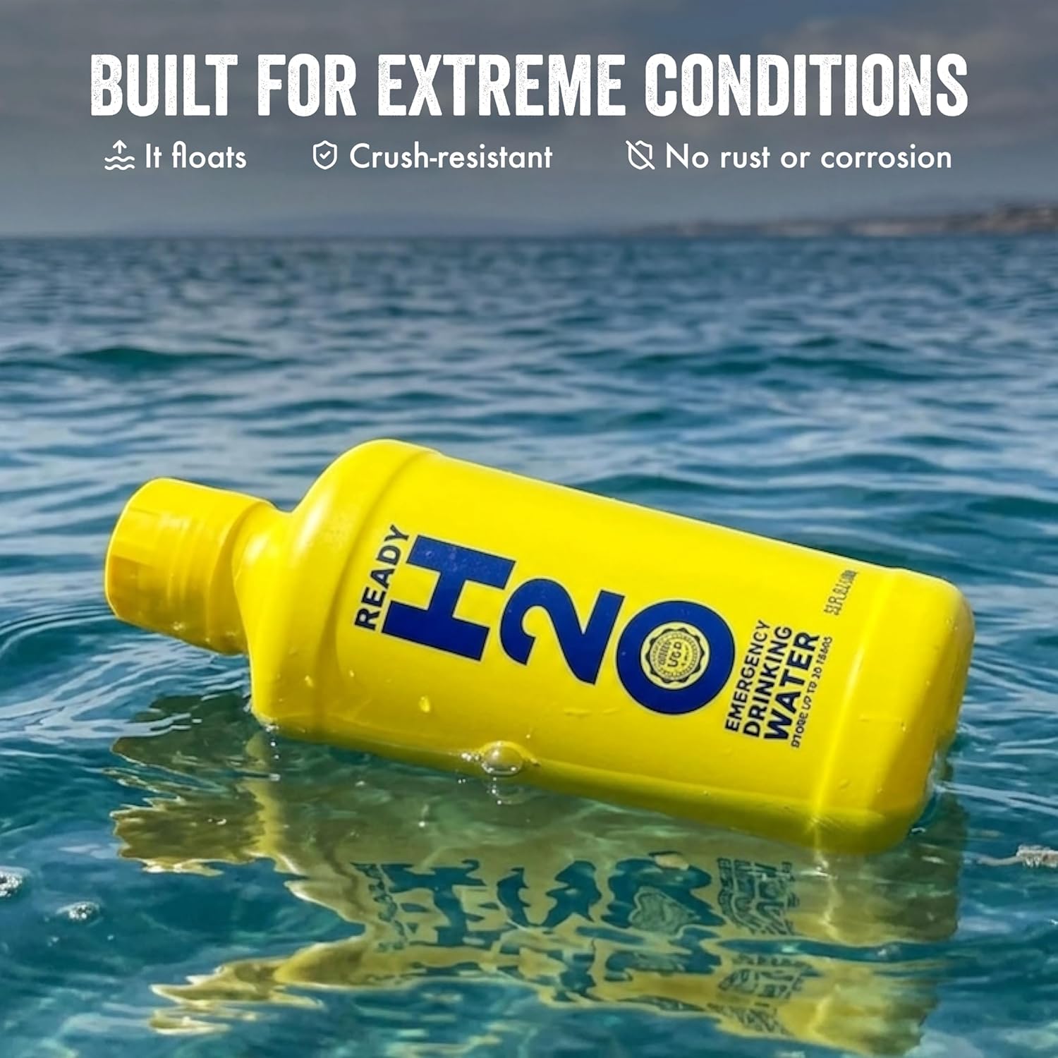 Ready H2O Bottled Emergency Drinking Water, 20 Year Shelf Life, Sealed for Long Term Storage, 3 Day Supply for 1 Person, Food Grade HDPE Bottles, Floating Design, 1 Liter Bottles, 12 Pack