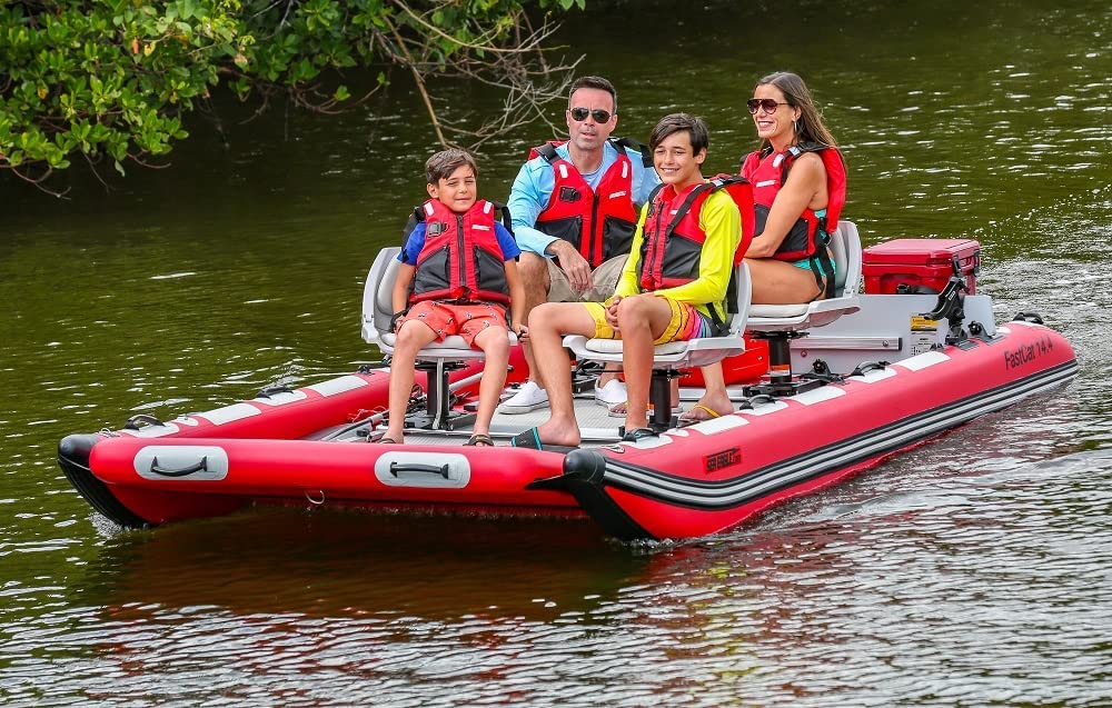 SeaEagle FastCat 14 Inflatable Catamaran Boat Swivel Seat Canopy Package