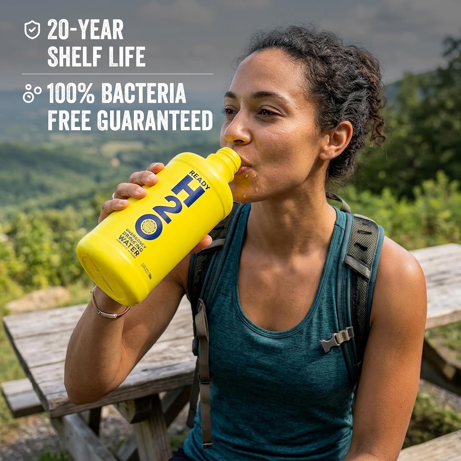 Ready H2O Bottled Emergency Drinking Water, 20 Year Shelf Life, Sealed for Long Term Storage, 3 Day Supply for 1 Person, Food Grade HDPE Bottles, Floating Design, 1 Liter Bottles, 12 Pack