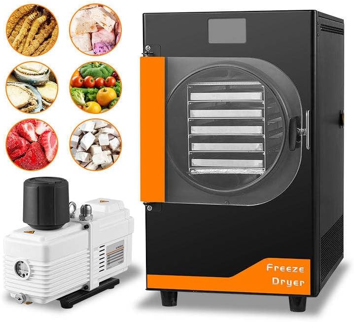 Freeze Dryer Machine, 6.6–8.8 LBS/Batch, Food Lyophilizer with Vacuum Pump and 4 Stainless Steel Trays, Adjustable Temperature & Timer Control for Fruits, Vegetables, Meat, Candy and Meals