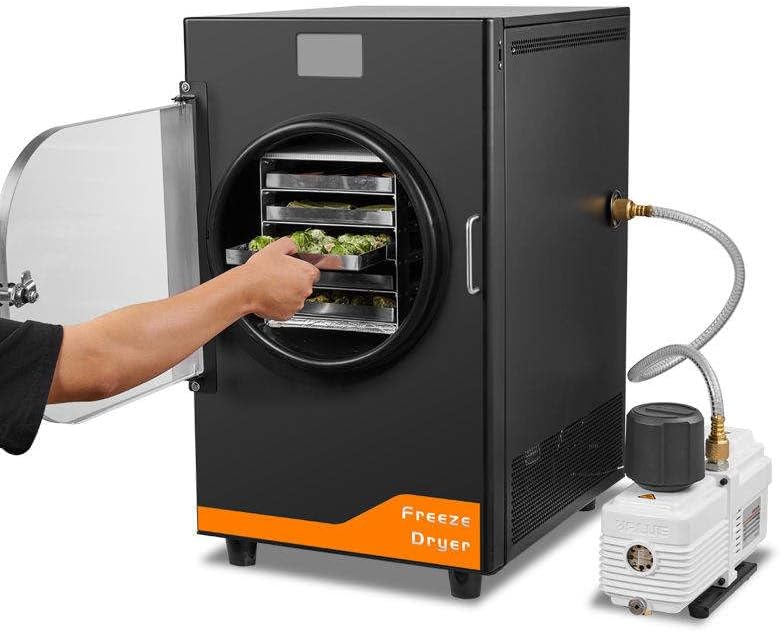 Freeze Dryer Machine, 6.6–8.8 LBS/Batch, Food Lyophilizer with Vacuum Pump and 4 Stainless Steel Trays, Adjustable Temperature & Timer Control for Fruits, Vegetables, Meat, Candy and Meals