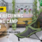 VEVOR Folding Camp Chair with Footrest Mesh, Lounge Chair with Cup Holder and Storage Bag, Reclining Folding Camp Chair for Camping Fishing and Other Outdoor Activities (Green)