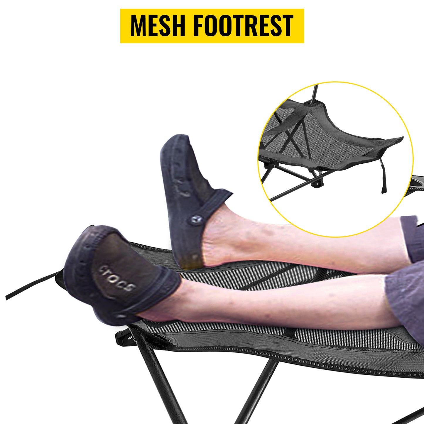 VEVOR Folding Camp Chair with Footrest Mesh, Portable Lounge Chair with Cup Holder and Storage Bag, for Camping Fishing and Other Outdoor Activities