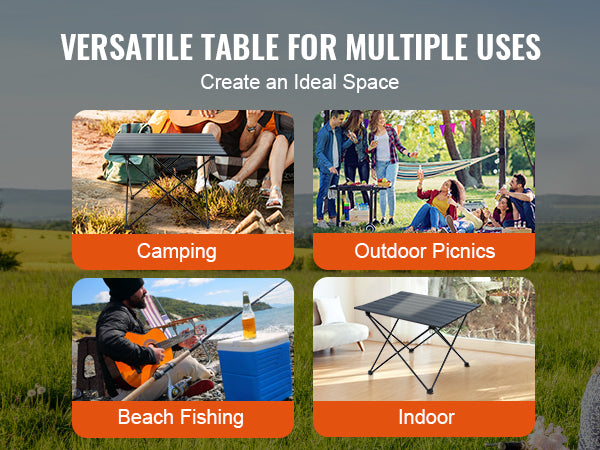 VEVOR Folding Camping Table, Outdoor Portable Side Tables, Lightweight Fold Up Table, Aluminum Alloy Ultra Compact Work Table with Carry Bag, For Cooking, Beach, Picnic, Travel, 22.2x15.9 inch, Black