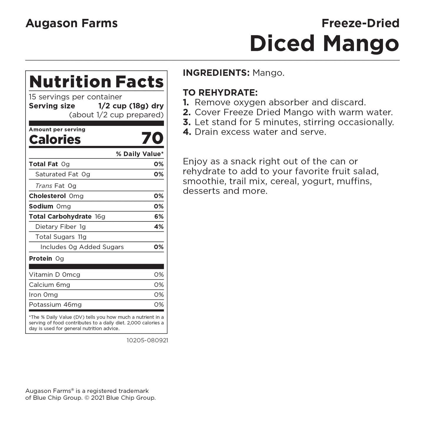 Freeze Dried Diced Mango Can, 15 Servings