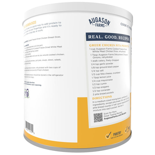 Cooked Freeze Dried White Meat Chicken Dices Can, 15 Servings