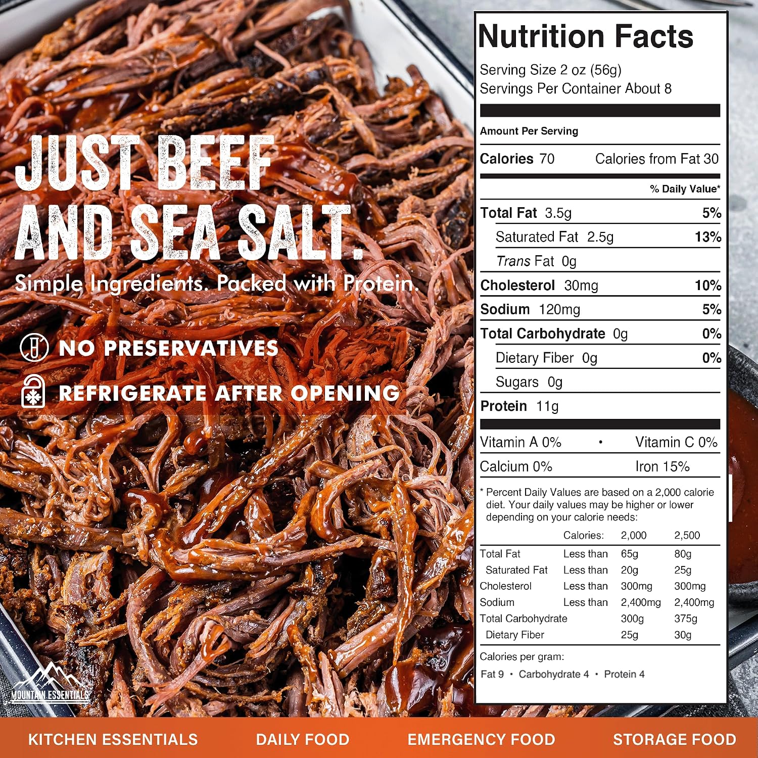 Mountain Essentials All Natural Canned Beef 14.5 oz – 11g Protein per Serving (8 Servings per Can, 96 Total Servings) – Fully Cooked, Ready to Eat