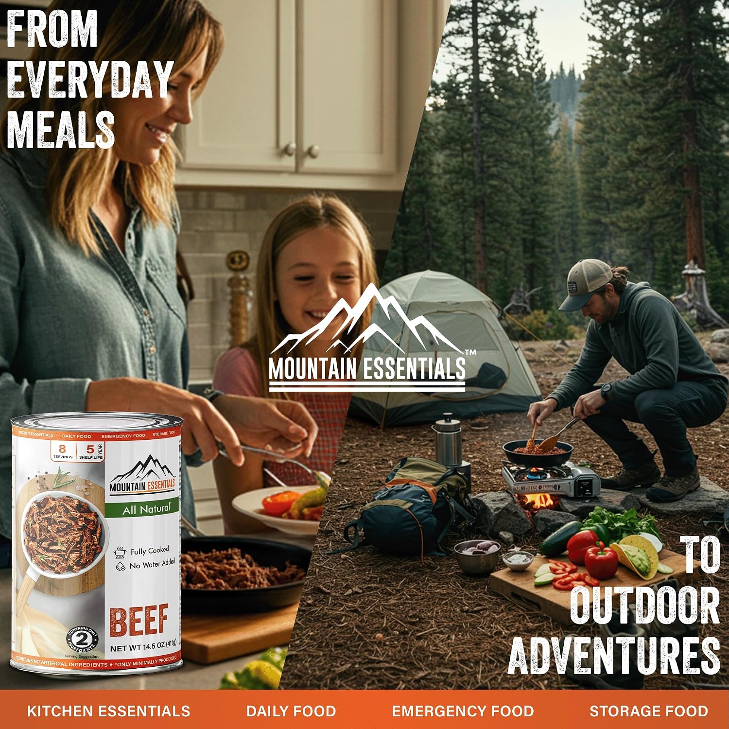 Mountain Essentials All Natural Canned Beef 14.5 oz – 11g Protein per Serving (8 Servings per Can, 96 Total Servings) – Fully Cooked, Ready to Eat