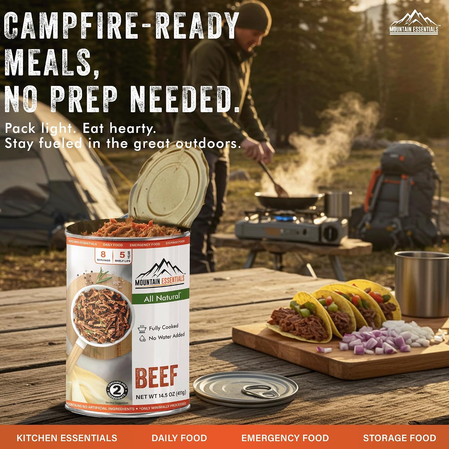 Mountain Essentials All Natural Canned Beef 14.5 oz – 11g Protein per Serving (8 Servings per Can, 96 Total Servings) – Fully Cooked, Ready to Eat