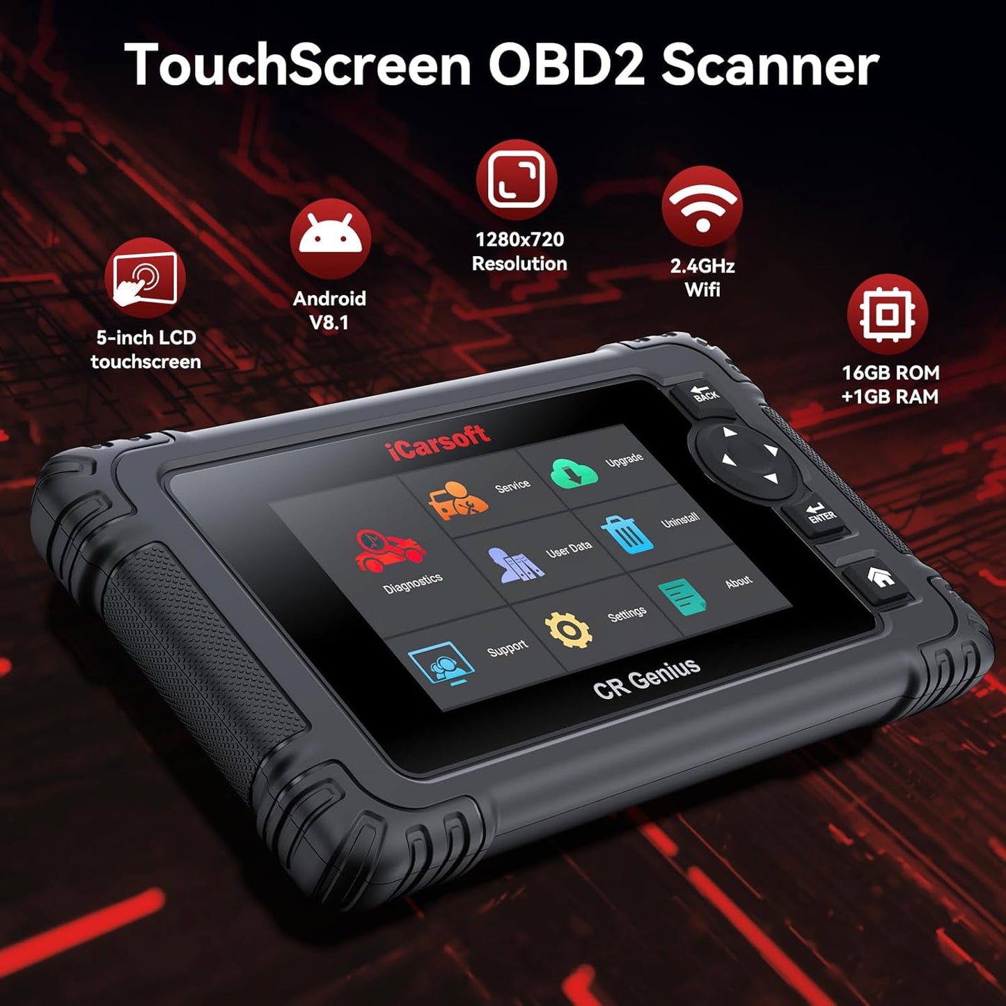 iCarsoft CR Genius(2005) OBD2 Scanner for All Vehicle, All System Scan Tool, Powerful Bidirectional Actuation Test/Full Reset/Battery Test Registration Car Code Reader, Touchscreen, Auto VIN/Scan