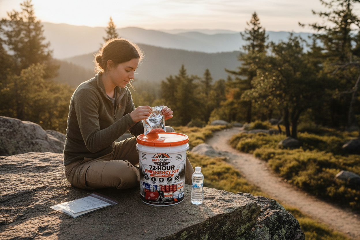 Safecastle 72-Hour Emergency Survival Kit – 1 Person, 3-Day Disaster Preparedness Bucket with Mountain House Freeze-Dried Food, Drinking Water, First Aid, Emergency Radio & Survival Gear