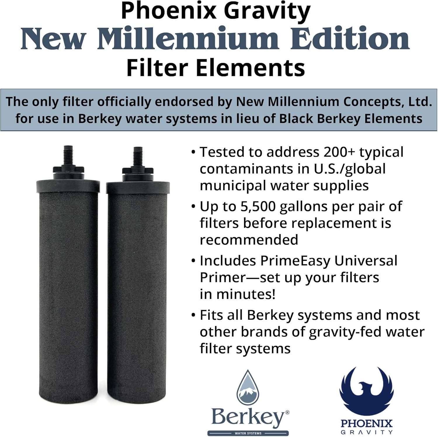 Berkey - Phoenix Gravity New Millennium Edition Filter Elements (Set of 2) - NMCL Endorsed Replacement in Lieu of Black Berkey Elements BB9-2