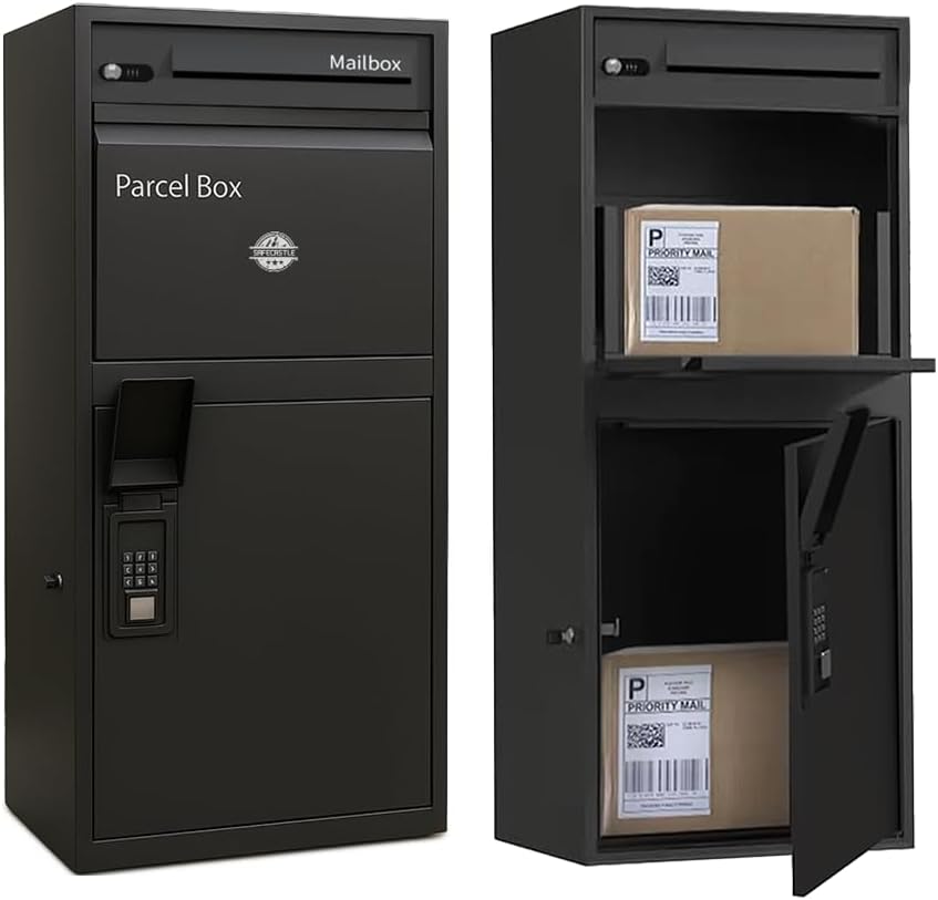 Extra Large Smart Letter Drop Box High Capacity Package Delivery Box for Outside with Secure Coded Lock | Outdoor Parcel Mailbox Weather, Rust and Corrosion Resistance Coating for Home or Office Black