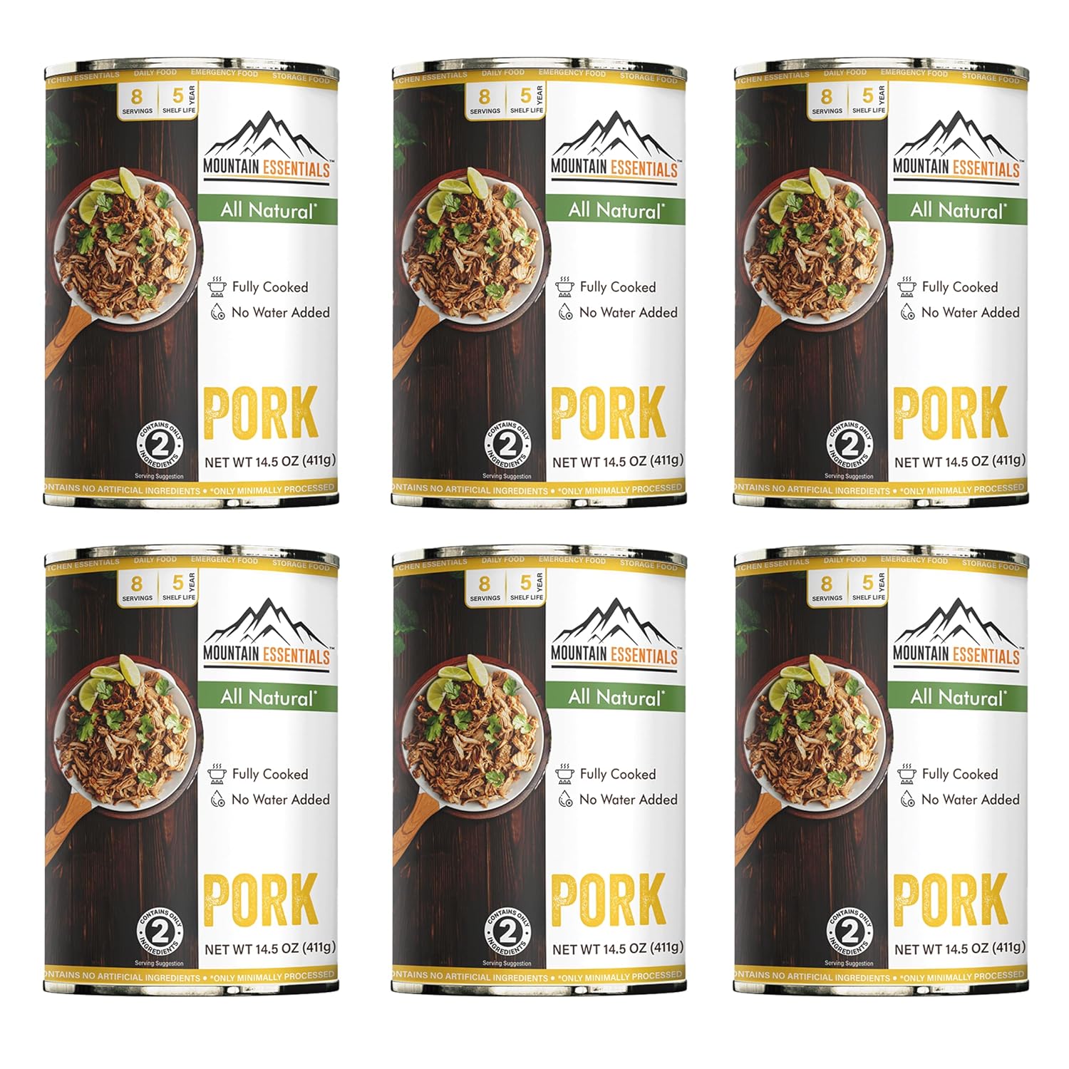 MOUNTAIN ESSENTIALS Canned Pork 14.5 oz – 12g Protein per Serving (8 Servings per Can, 48 Total Servings) – Fully Cooked, Ready to Eat – Pantry Staple Meat for Everyday Meals