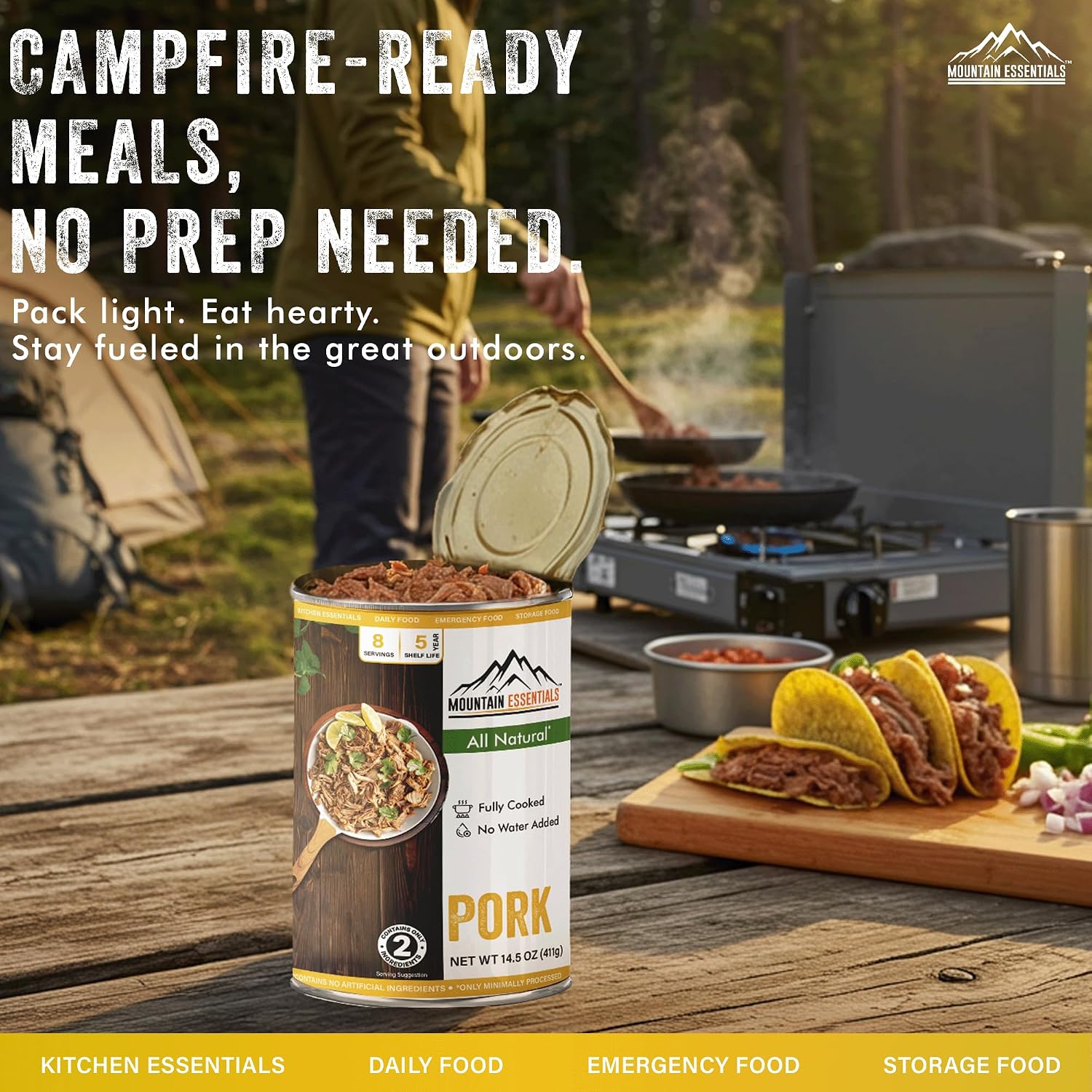 MOUNTAIN ESSENTIALS Canned Pork 14.5 oz – 12g Protein per Serving (8 Servings per Can, 48 Total Servings) – Fully Cooked, Ready to Eat – Pantry Staple Meat for Everyday Meals