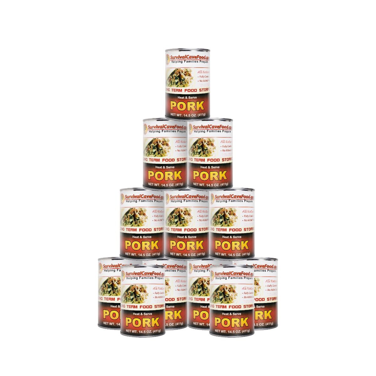 Survival Cave Full Case of Canned Pork - 12 Cans, 60 Servings, 14.5 oz Each.