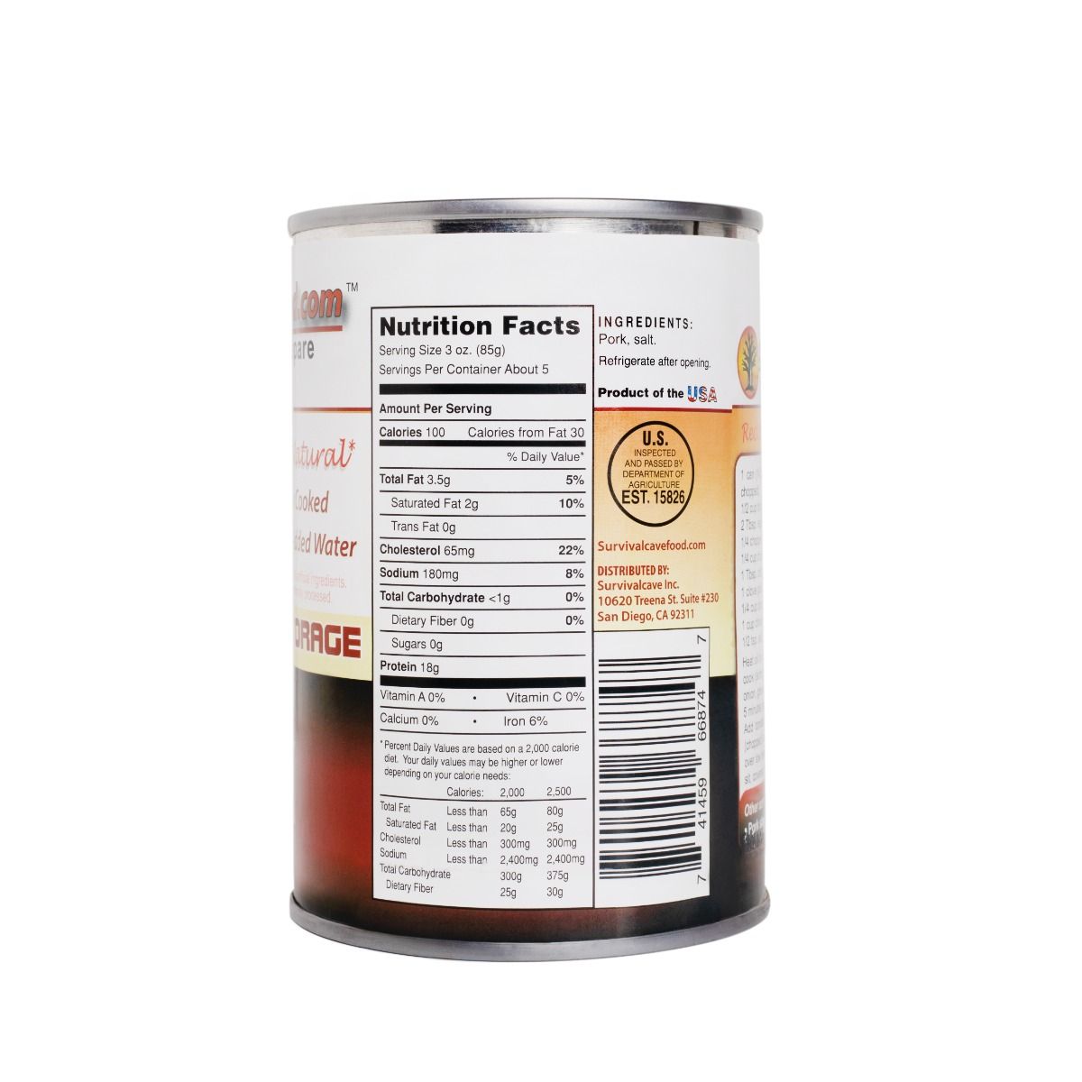 Survival Cave Pork 12 – 14.5 oz Can – Ready to Eat Canned Meat – Full Case 