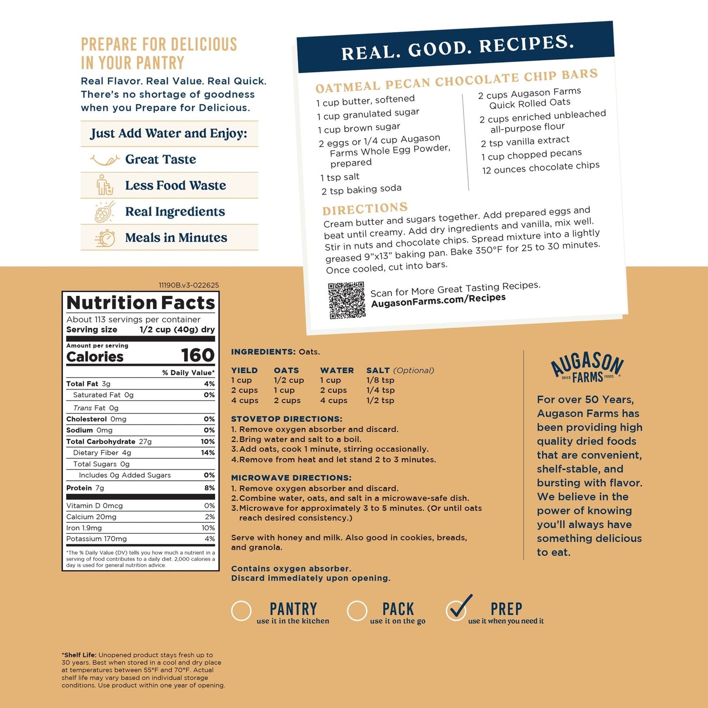 Quick Oats 4 Gallon Pail, 113 Servings