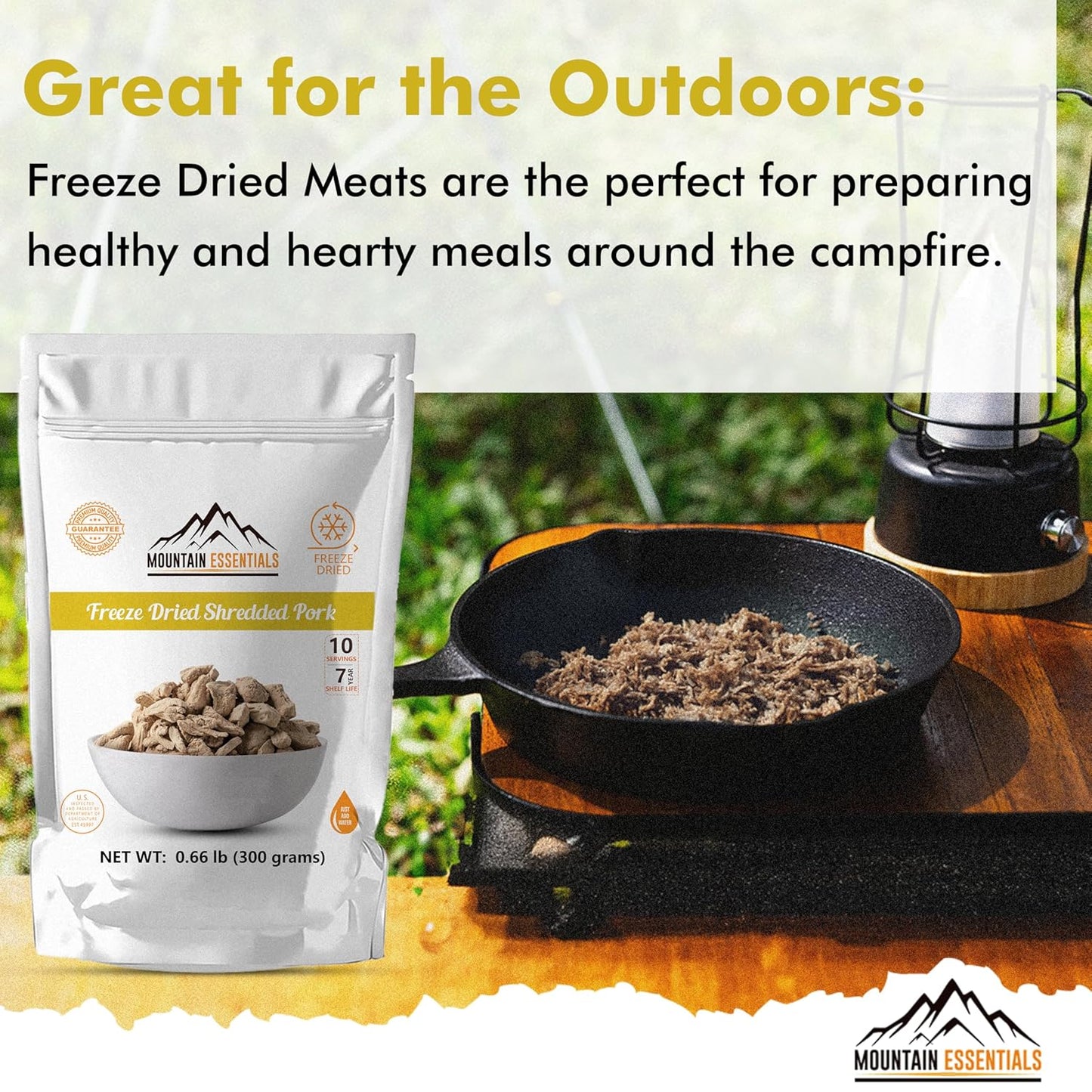MOUNTAIN ESSENTIALS Freeze Dried Fully Cooked Shredded Pork with 7 Year Shelf Life