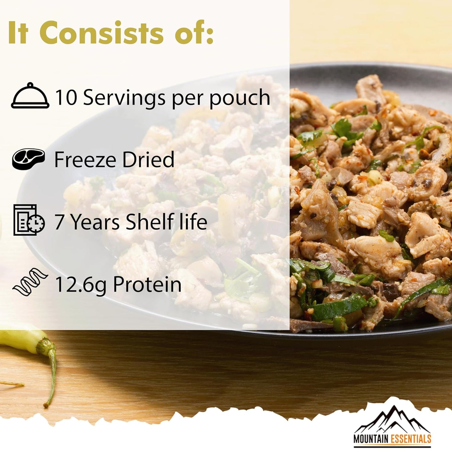 MOUNTAIN ESSENTIALS Freeze Dried Fully Cooked Shredded Pork with 7 Year Shelf Life
