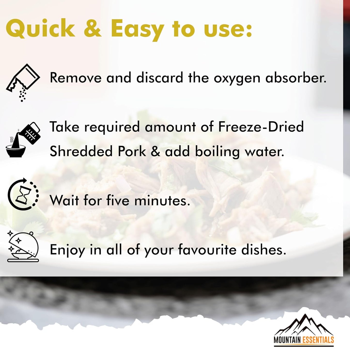 MOUNTAIN ESSENTIALS Freeze Dried Fully Cooked Shredded Pork with 7 Year Shelf Life