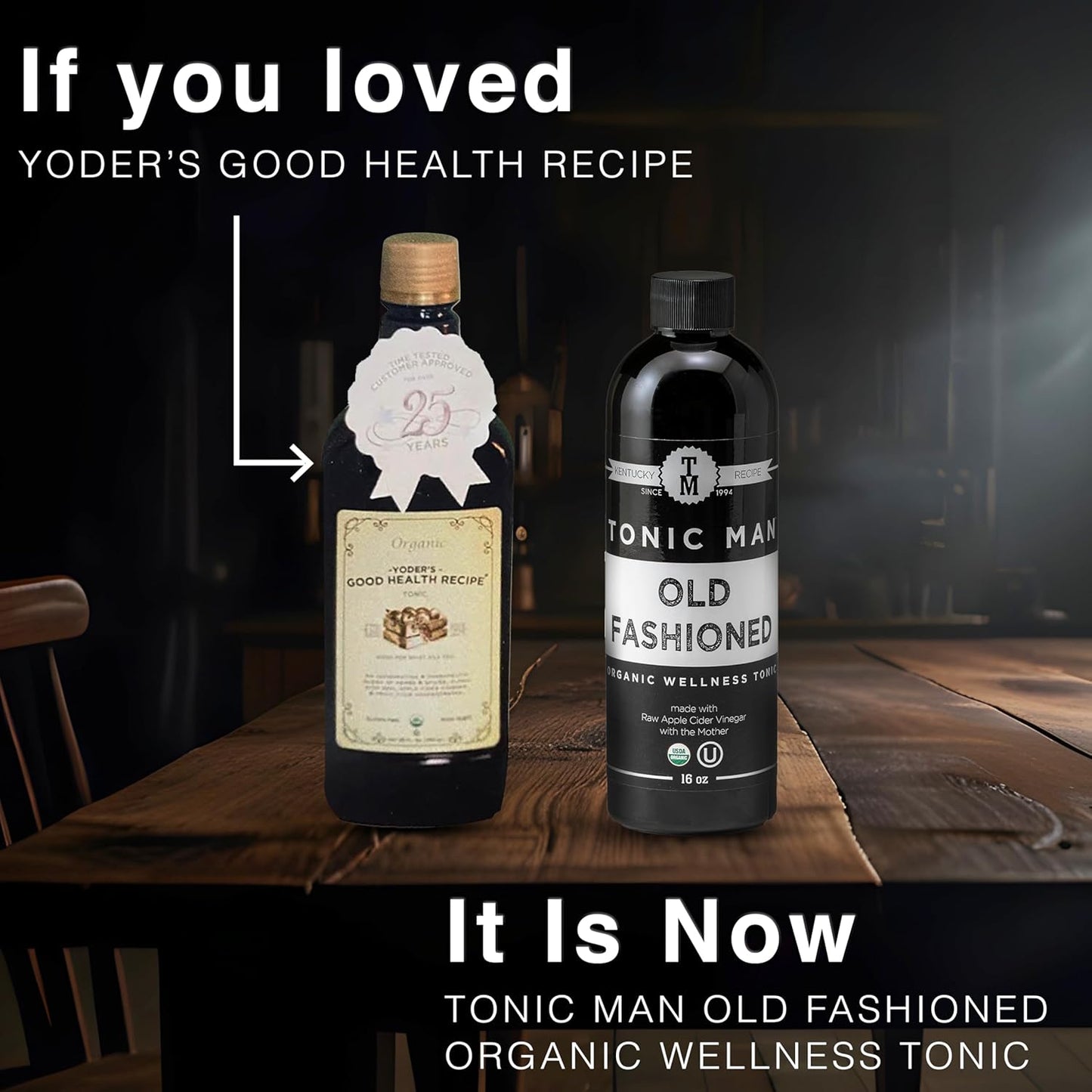 Tonic Man Old Fashioned Organic Wellness Tonic Made with Raw Apple Cider Vinegar Kosher Organic Apple & Grape Juices with 12 Herbs & Spices Energize Body
