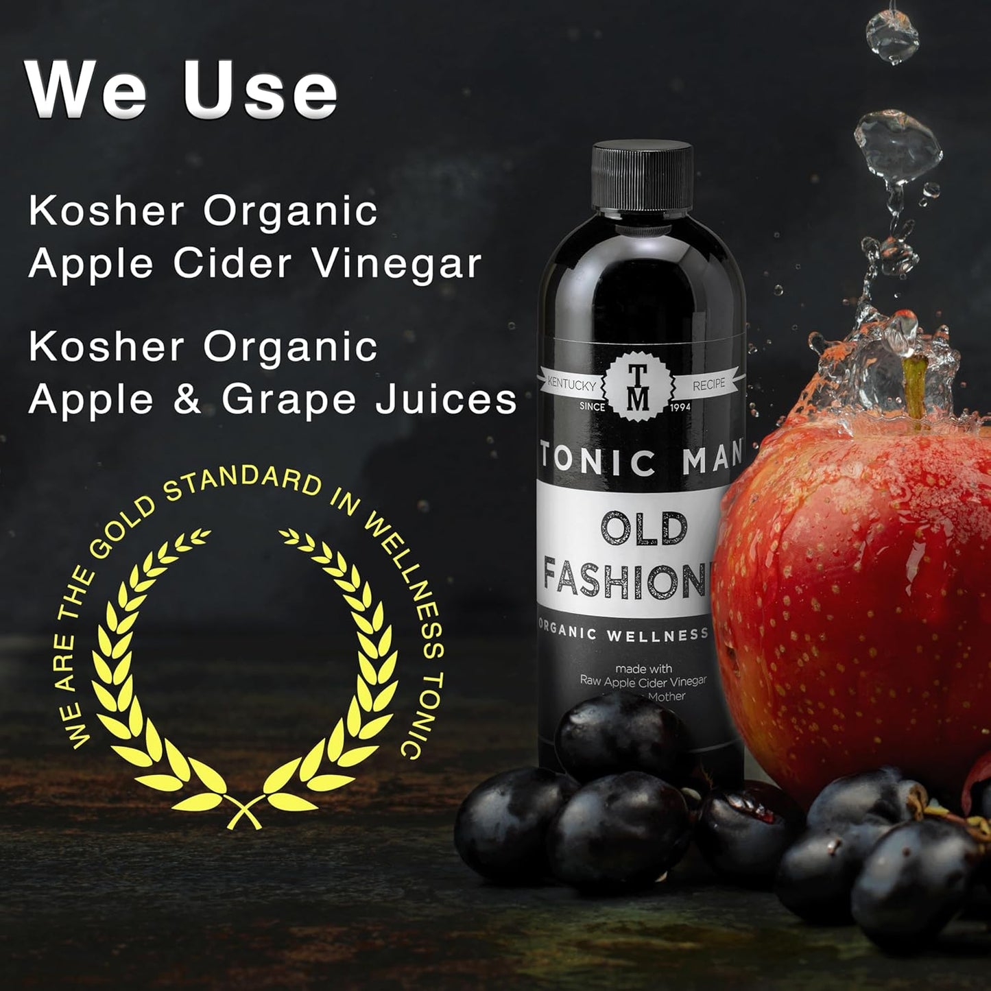 Tonic Man Old Fashioned Organic Wellness Tonic Made with Raw Apple Cider Vinegar Kosher Organic Apple & Grape Juices with 12 Herbs & Spices Energize Body