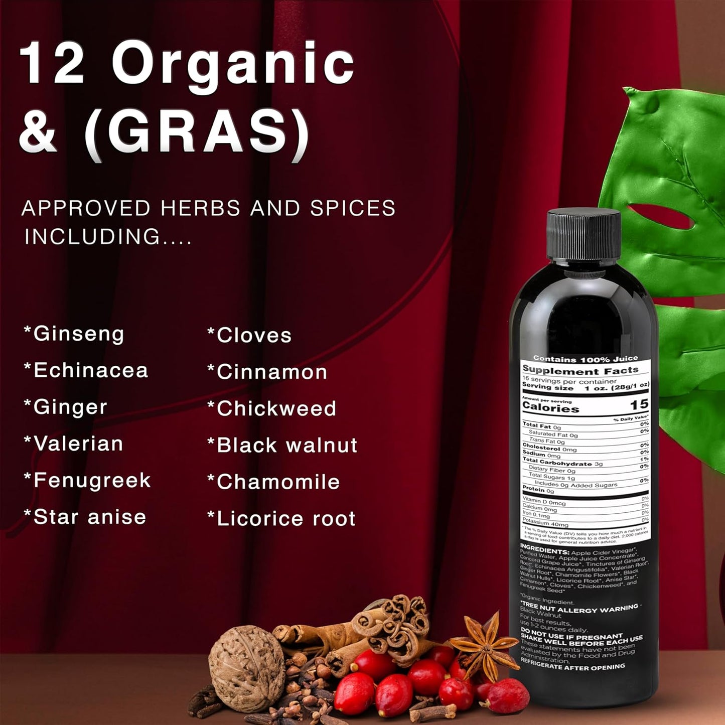 Tonic Man Old Fashioned Organic Wellness Tonic Made with Raw Apple Cider Vinegar Kosher Organic Apple & Grape Juices with 12 Herbs & Spices Energize Body
