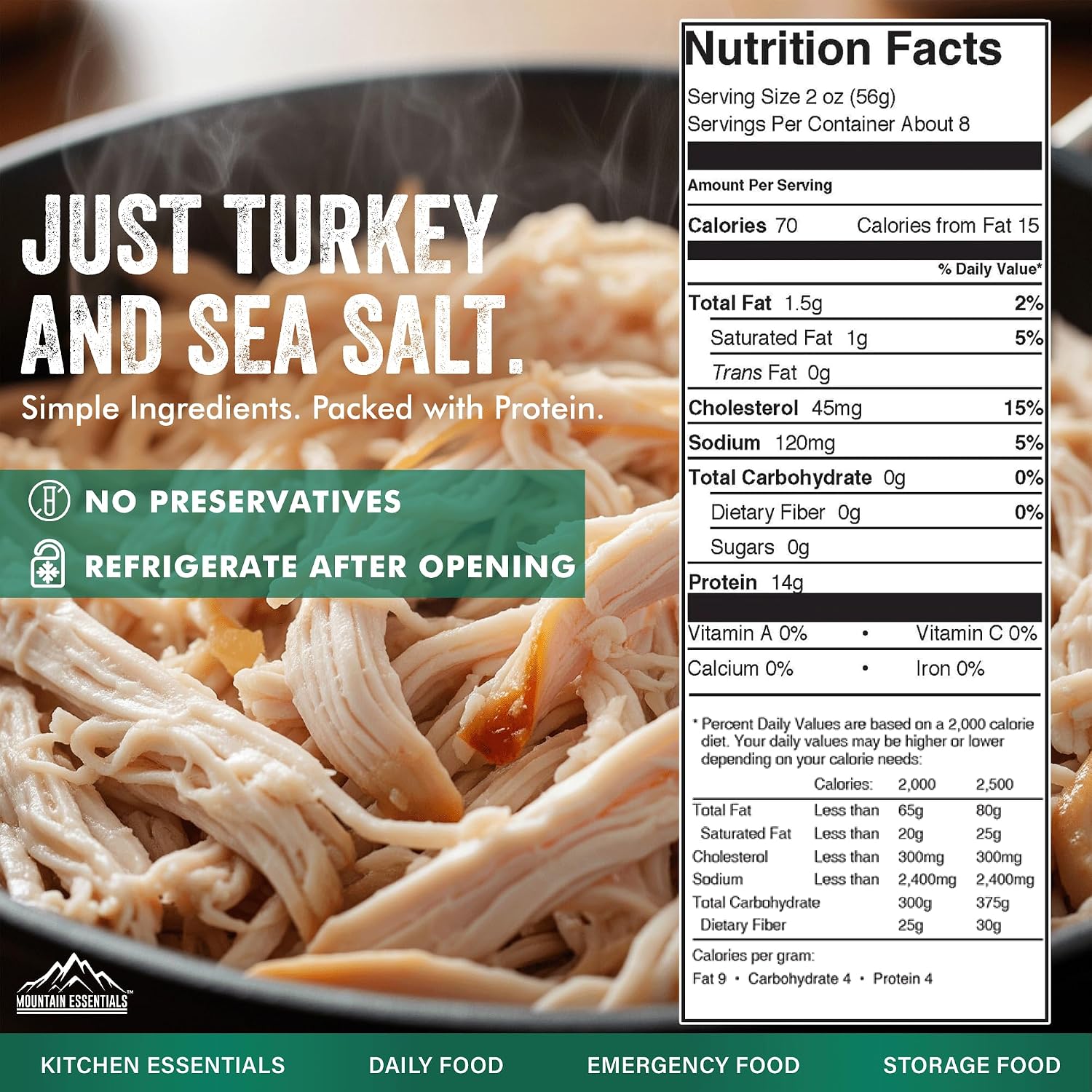 MOUNTAIN ESSENTIALS All Natural Canned Turkey 14.5 oz – 14g Protein per Serving (8 Servings per Can, 192 Total Servings) – Fully Cooked, Ready to Eat Deli White Meat – Premium Canned Meat for Daily Meals